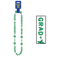 Congrats Grad Graduation Party Bead Necklaces - green - Bulk 12 Pack