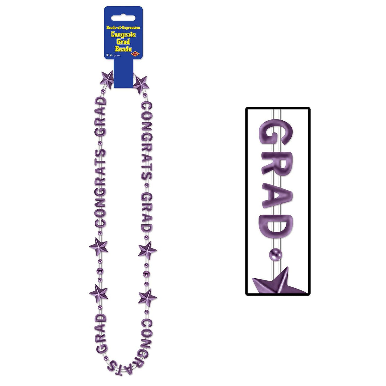 Congrats Grad Graduation Party Bead Necklaces - purple - Bulk 12 Pack