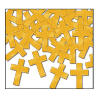 Confetti Crosses Party Decoration - gold (1 Oz per Pack) - Bulk/12 Packs