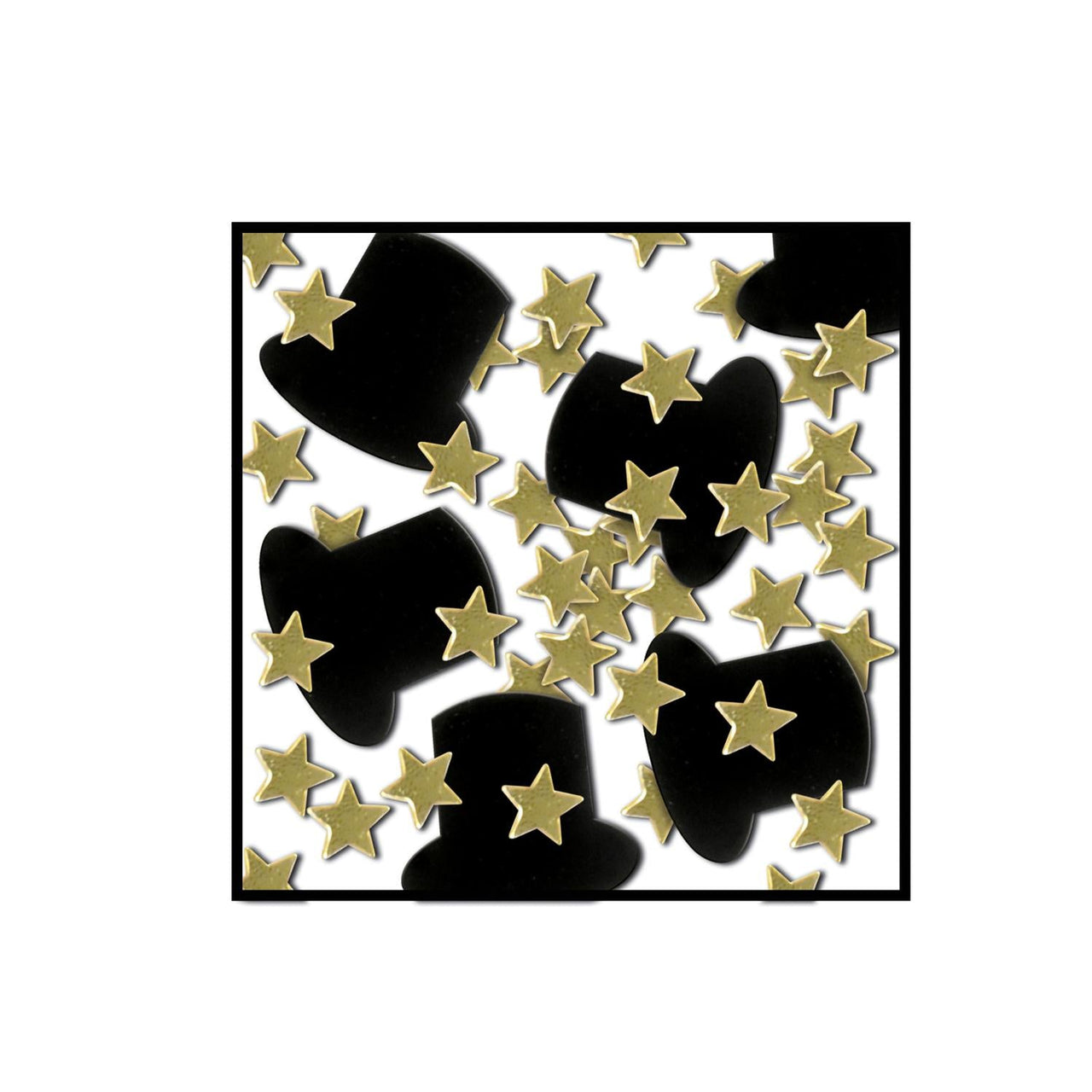 Confetti Top Hats/Mini Stars Party Decoration - black/gold (1 Oz per Pack) - Bulk/12 Packs