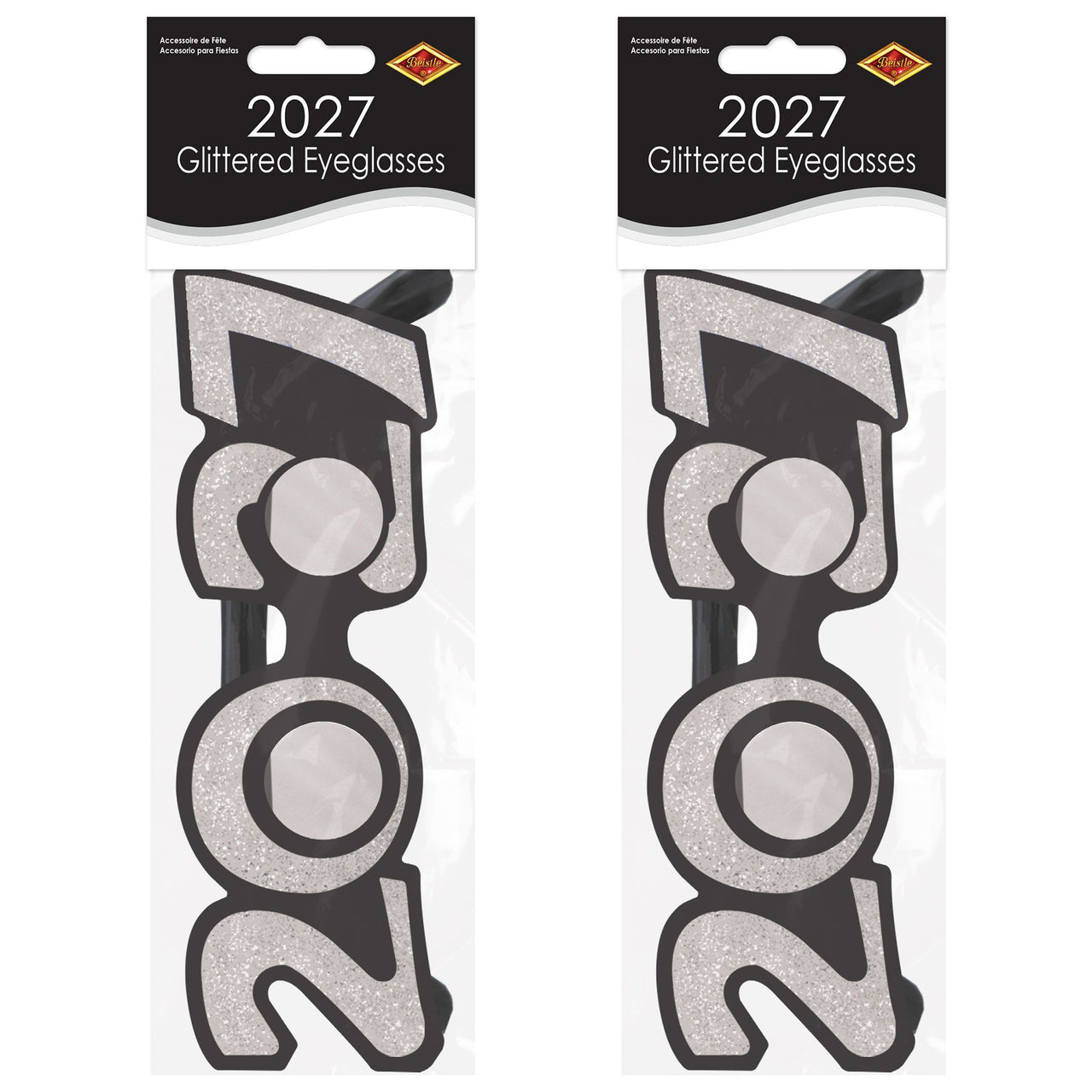 12 Pack Bulk 2027 Silver Glitter Eyeglasses New Year & Graduation Party Favors