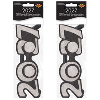 12 Pack Bulk 2027 Silver Glitter Eyeglasses New Year & Graduation Party Favors