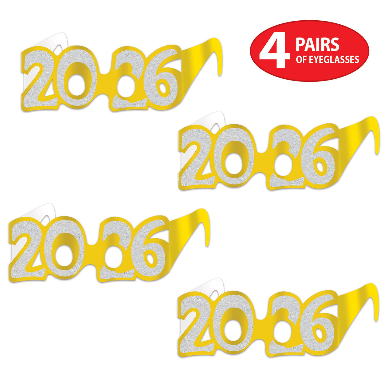 48 Pair Bulk Gold Glitter 2026 Eyeglasses New Year & Graduation Favors