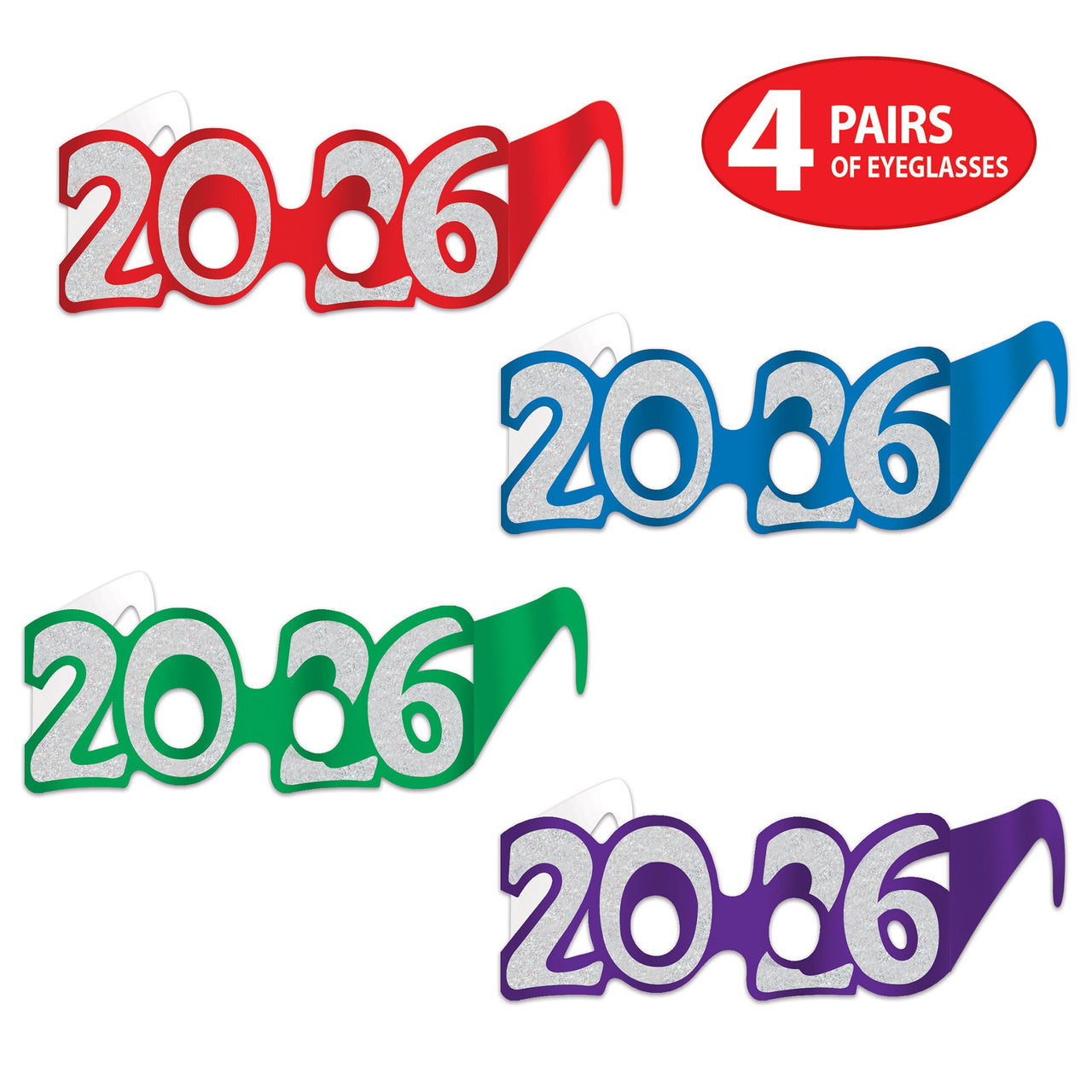 48 Pair Bulk 2026 Glittered Eyeglasses New Year & Graduation Party Favors