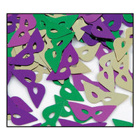 Confetti Mardi Gras Masks Asst gold - green - purple (1 Oz per Pack) - Bulk/12 Packs