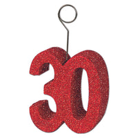 Glittered 30th Birthday Party Photo/Balloon Holder - red - Bulk 6 Pack