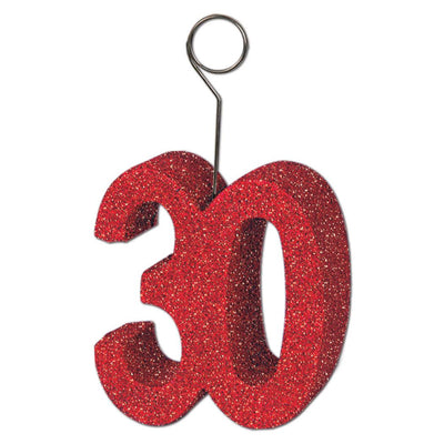 Glittered 30th Birthday Party Photo/Balloon Holder - red - Bulk 6 Pack