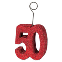 Glittered 50th Birthday Party Photo/Balloon Holder - red - Bulk 6 Pack