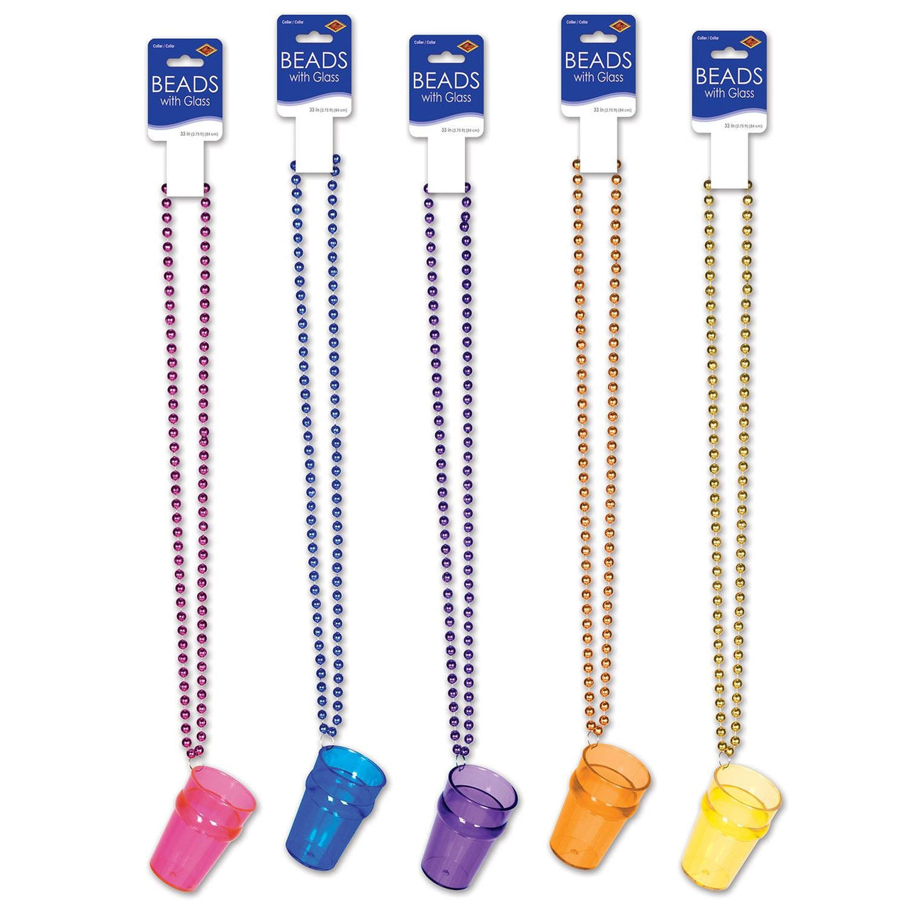 Bead Necklace with Glass - Bulk 12 Pack