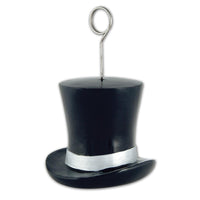 New Year's Eve Top Hat Photo/Balloon Holder - black/silver - Bulk 6 Pack