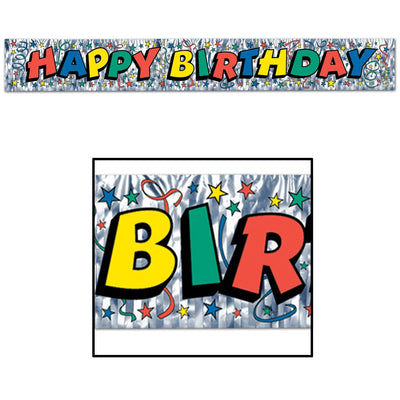 Metallic Happy Birthday Party Fringe Banner - Bulk 12 Pack