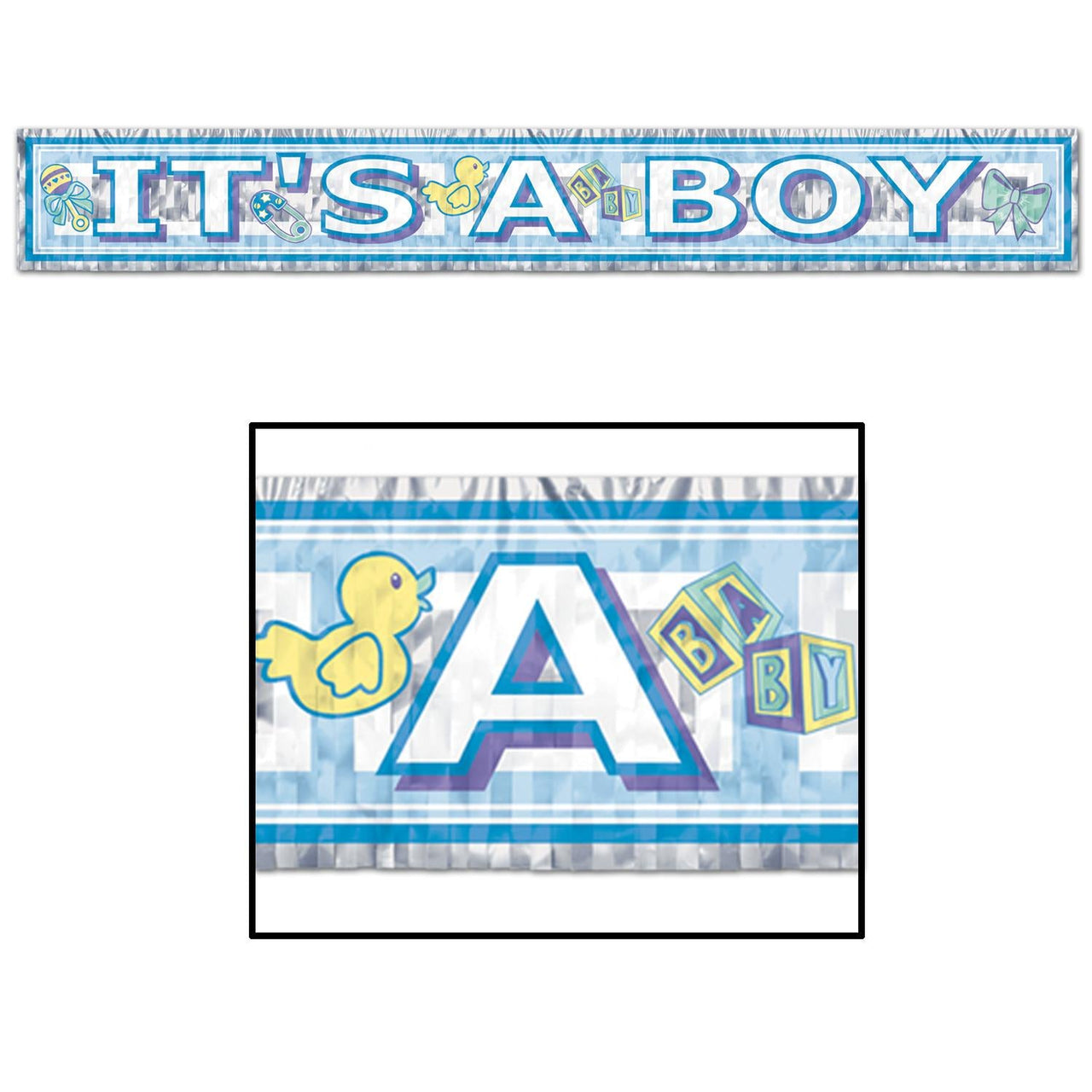 Metallic It's A Boy Fringe Banner - Bulk 12 Pack