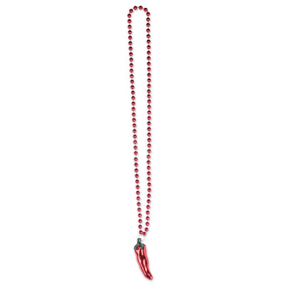 Fiesta Bead Necklaces with Chili Pepper Medallion - Bulk 12 Pack
