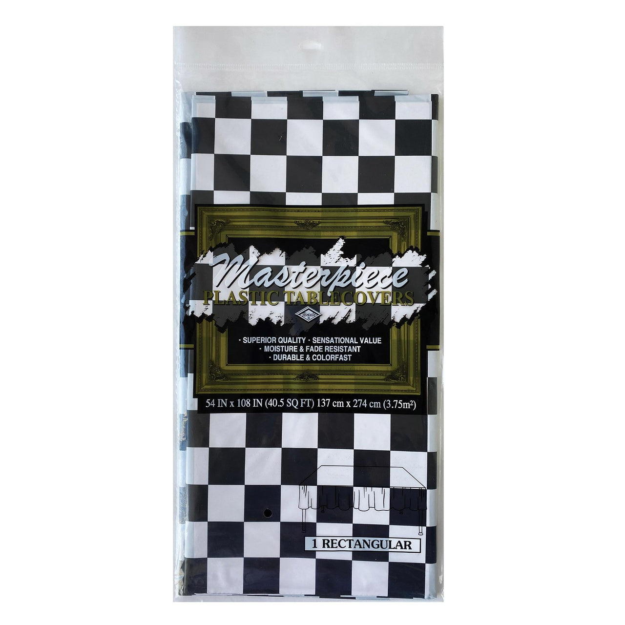 Plastic Checkered Rectangular Tablecover - black & white