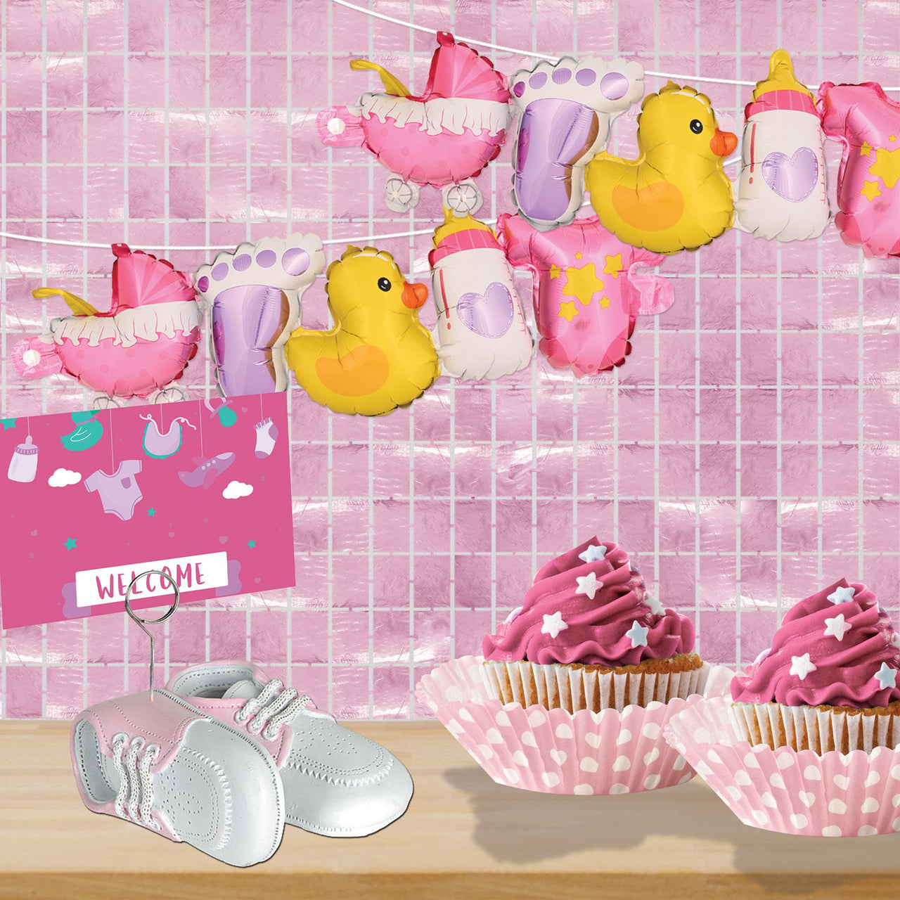 Baby Shoes Photo/Balloon Holder, white with pink upper 