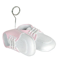 Baby Shoes Photo/Balloon Holder - white with pink upper - Bulk 6 Pack