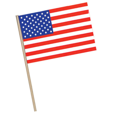 American Flag - Plastic - with 7.5 wooden stick - Bulk 144 Pack