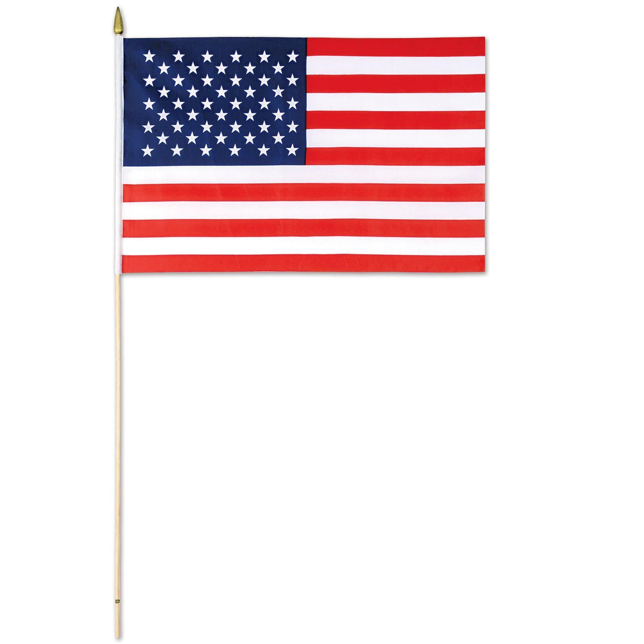 American Flag - Fabric - with 30 spear-tipped wooden stick - Bulk/12 Flags