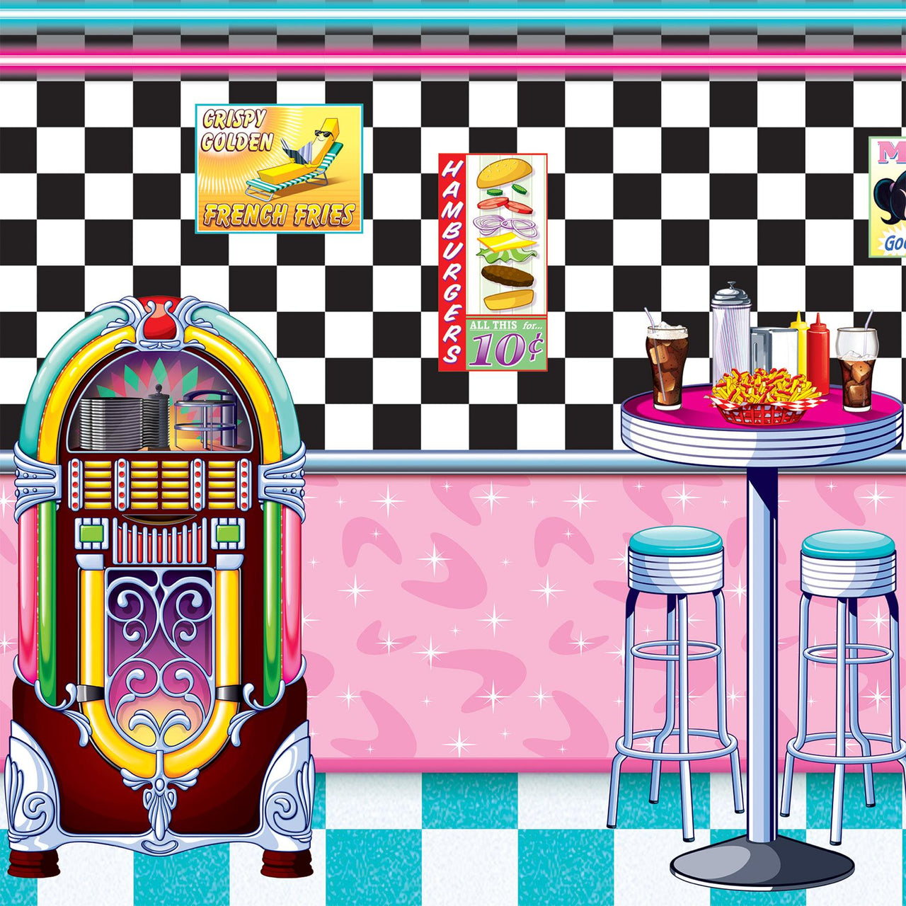 50's Soda Shop Party Backdrop (1/Package)