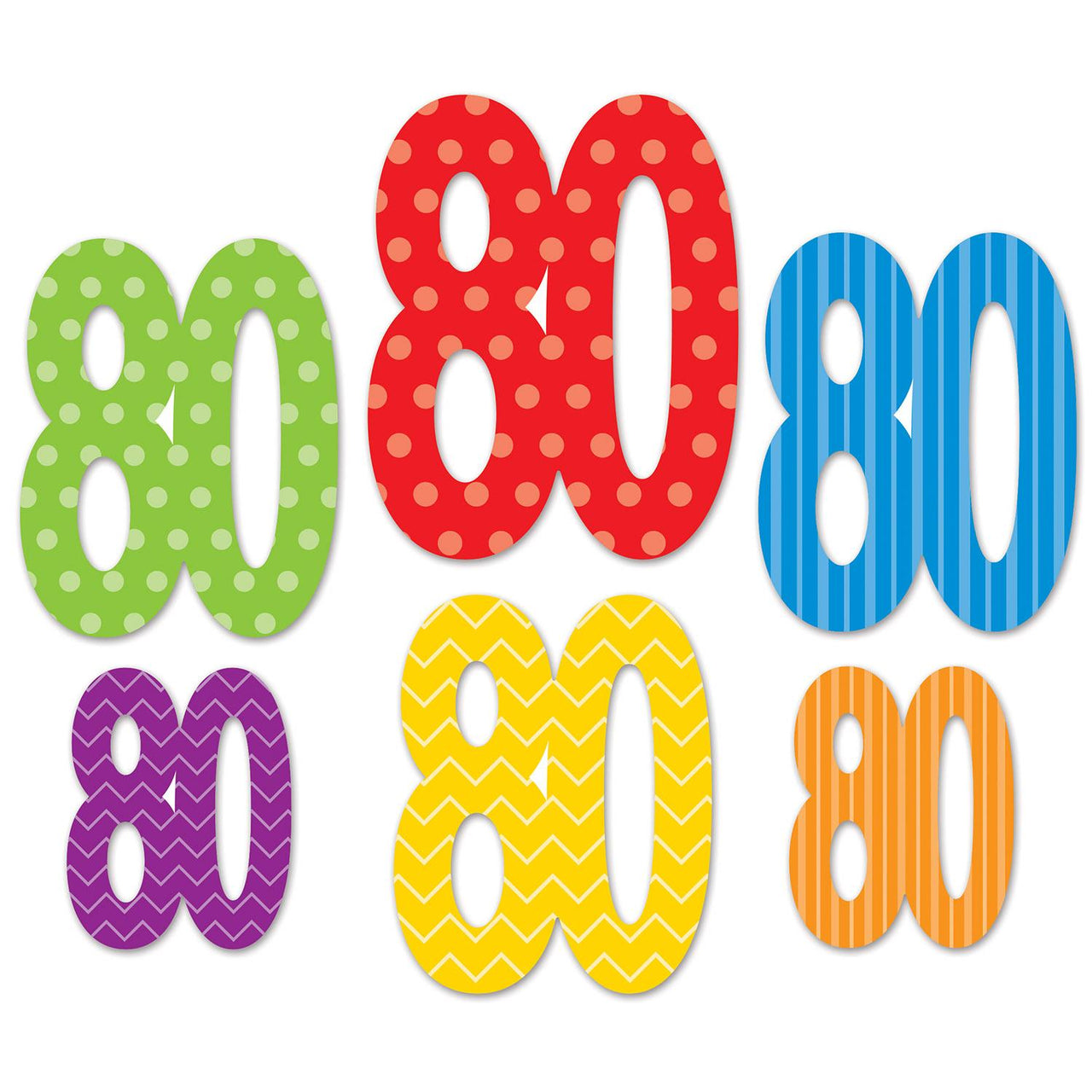 80th Birthday Party Cutouts - Bulk 72 Pack