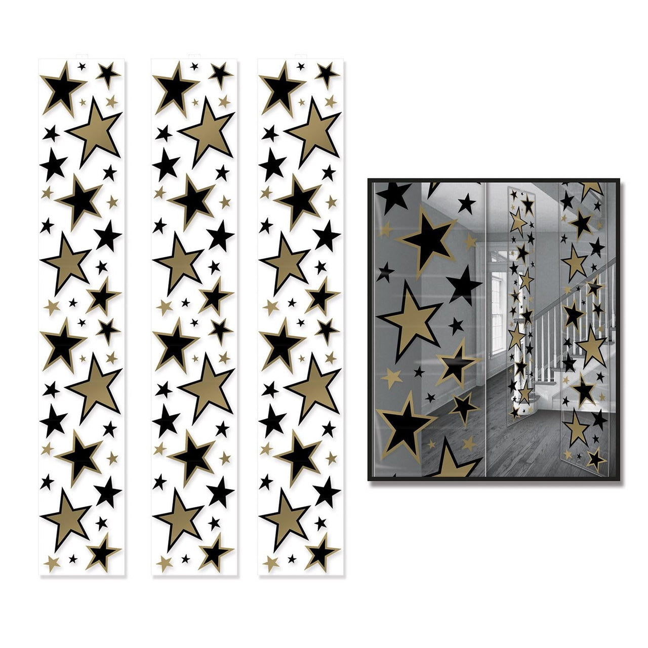 Star Party Panels Black and Gold - Bulk 36 Pack