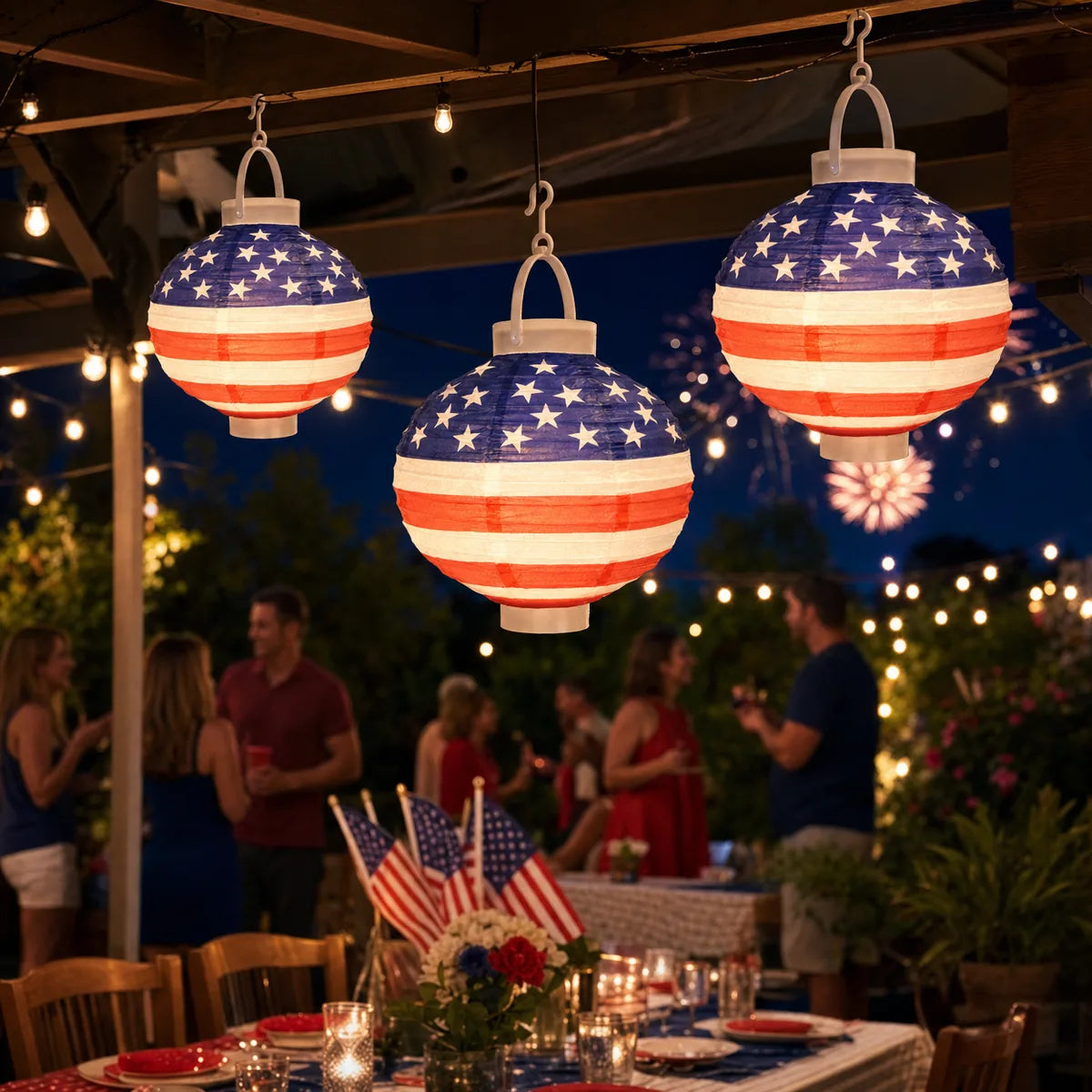 18 Pack Bulk Light-Up Patriotic Party Paper Lanterns