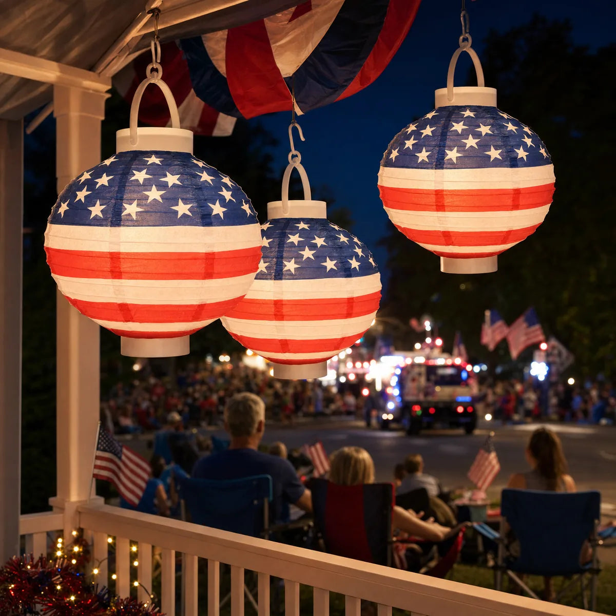 18 Pack Bulk Light-Up Patriotic Party Paper Lanterns