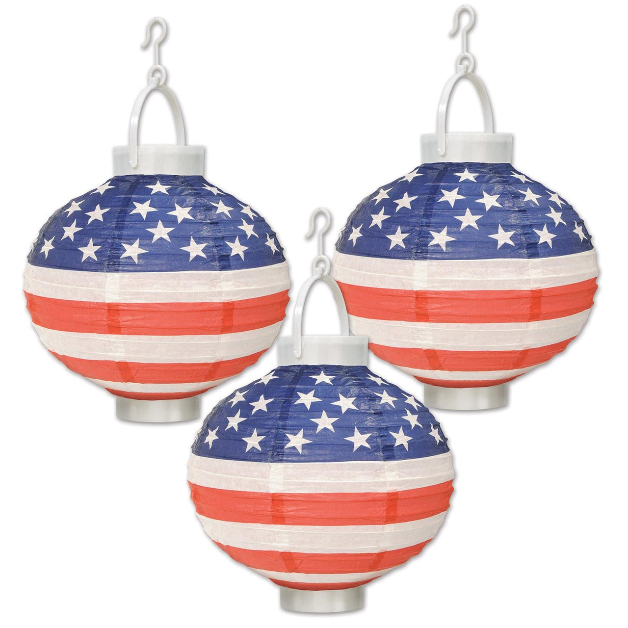Light-Up Patriotic Party Paper Lanterns - Bulk 18 Pack
