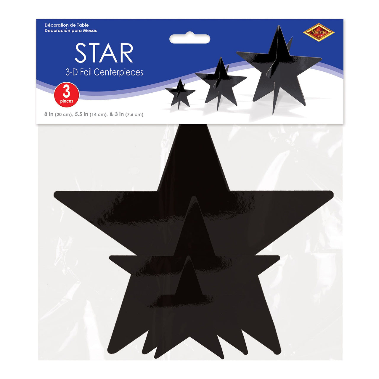 36 Pack Bulk 3D Foil Star Centerpieces Black Assorted Sizes