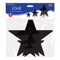 36 Pack Bulk 3D Foil Star Centerpieces Black Assorted Sizes