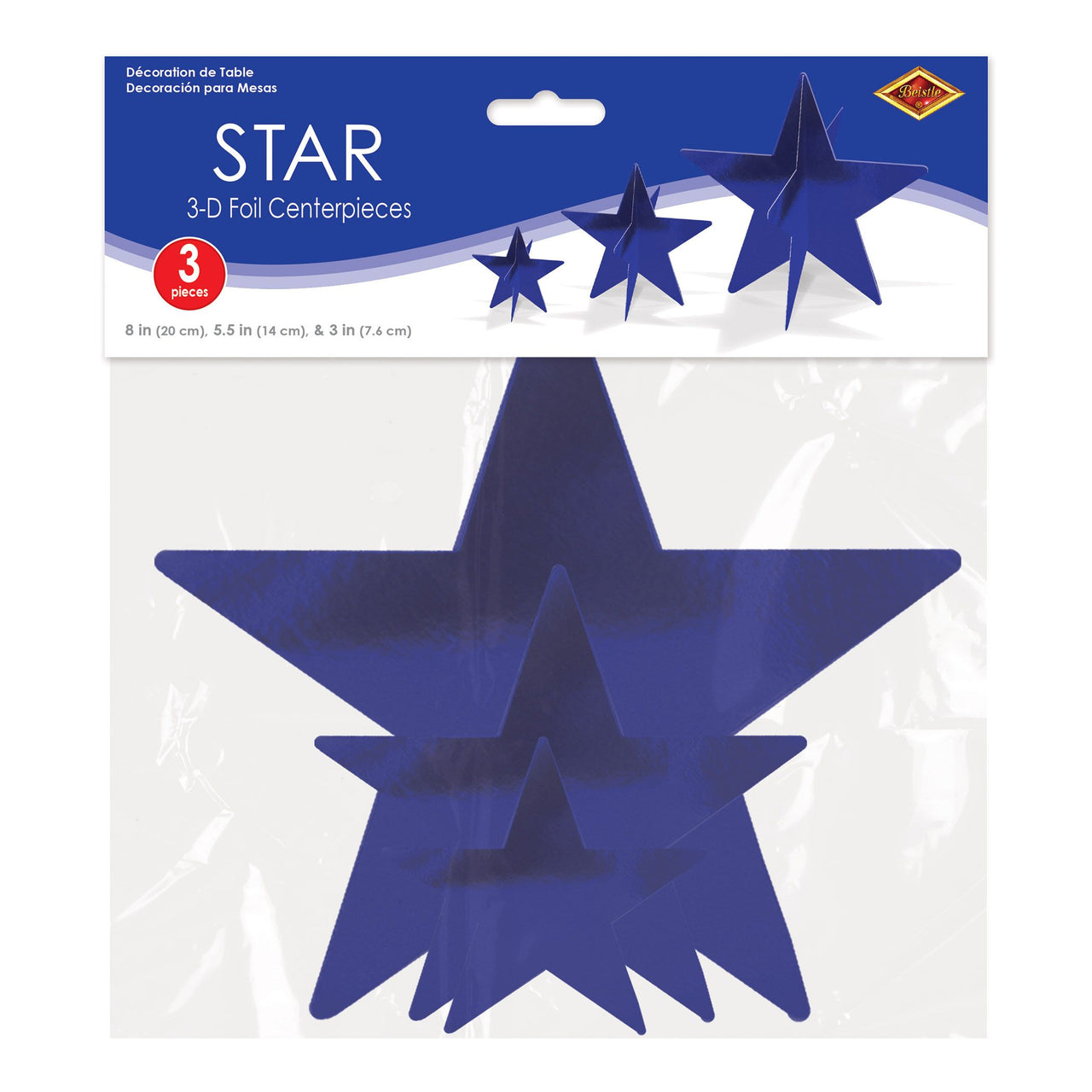 36 Pack Bulk Blue 3D Foil Star Centerpieces Assorted Sizes