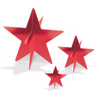 3D Red Foil Star Centerpieces - Assorted Sizes (3-Pack)