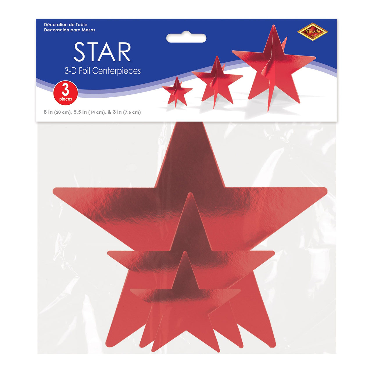 36 Pack Bulk 3D Red Foil Star Centerpieces Assorted Sizes