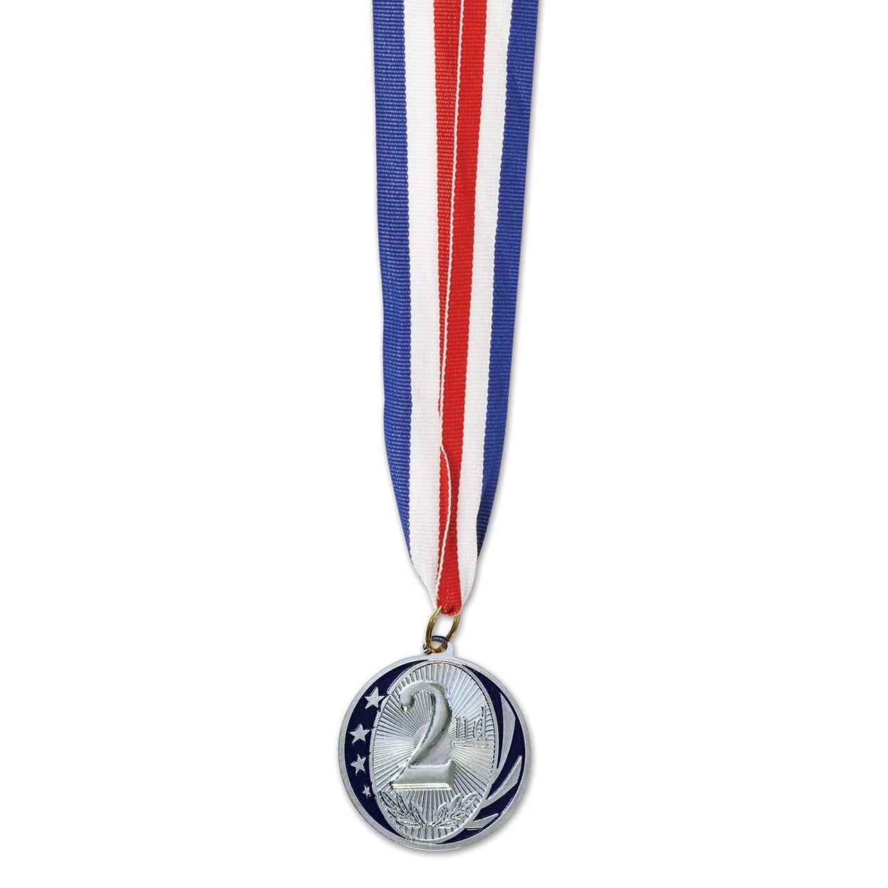 2nd Place Medal with Ribbon - silver - Bulk 12 Pack