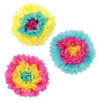 Luau Party Tissue Flowers cerise - turquoise - yellow - Bulk/36 Tissue Flowers