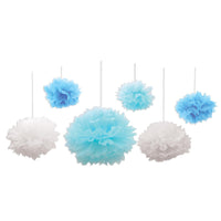 Tissue Fluff Balls - blue/white - Bulk 36 Pack