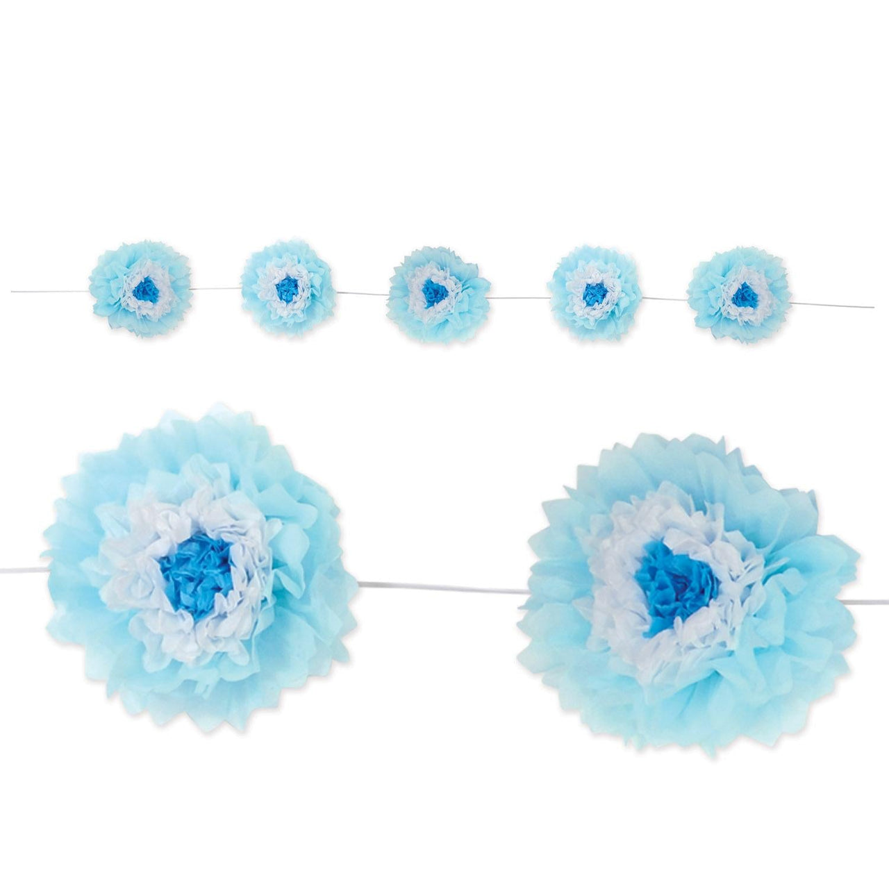 Tissue Flower Garland - blue/white - Bulk 6 Pack