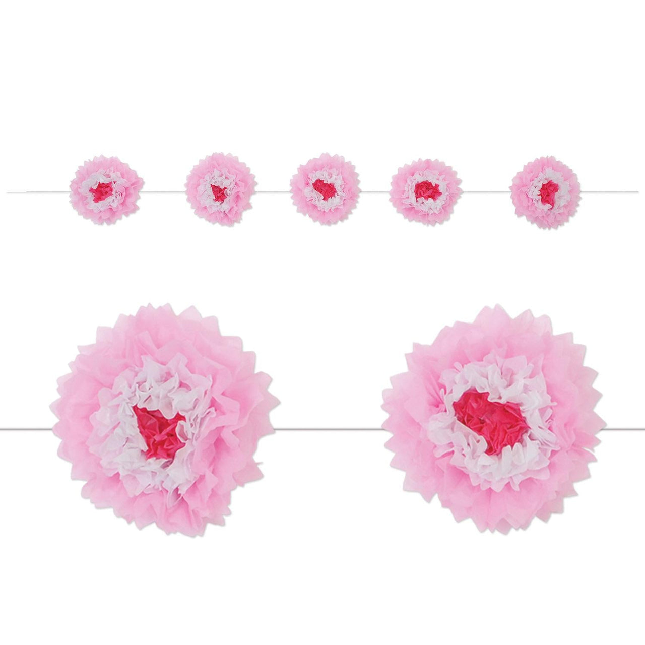 Tissue Flower Garland - pink/white - Bulk 6 Pack