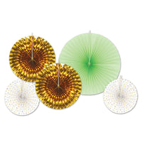 Paper/Foil Decorative Fans - Asst gold/mint green - Bulk/60 Fans