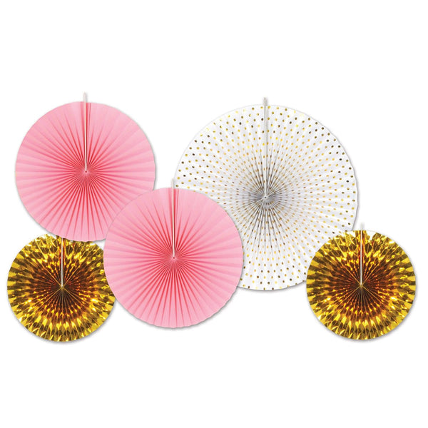 Beistle Gold Decorative Fans - 5 Pack Paper & Foil Party Fans For Weddings & Events