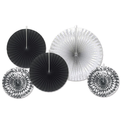 New Year's Eve Paper/Foil Decorative Fans - Asst black/silver - Bulk/60 Fans