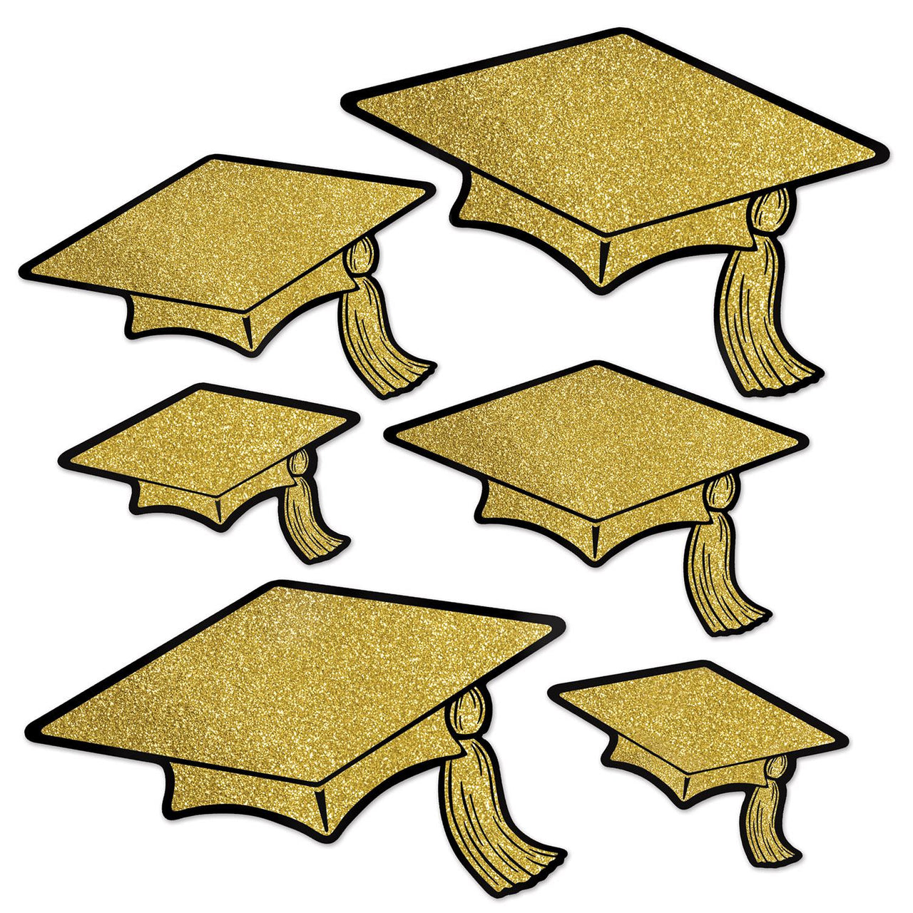 Glittered Foil Grad Cap Graduation Party Cutouts - Bulk 72 Pack