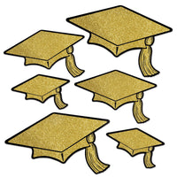 Glittered Foil Grad Cap Graduation Party Cutouts - Bulk 72 Pack