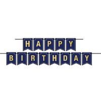 Foil Happy Birthday Party Streamer (Navy) - Bulk 12 Pack