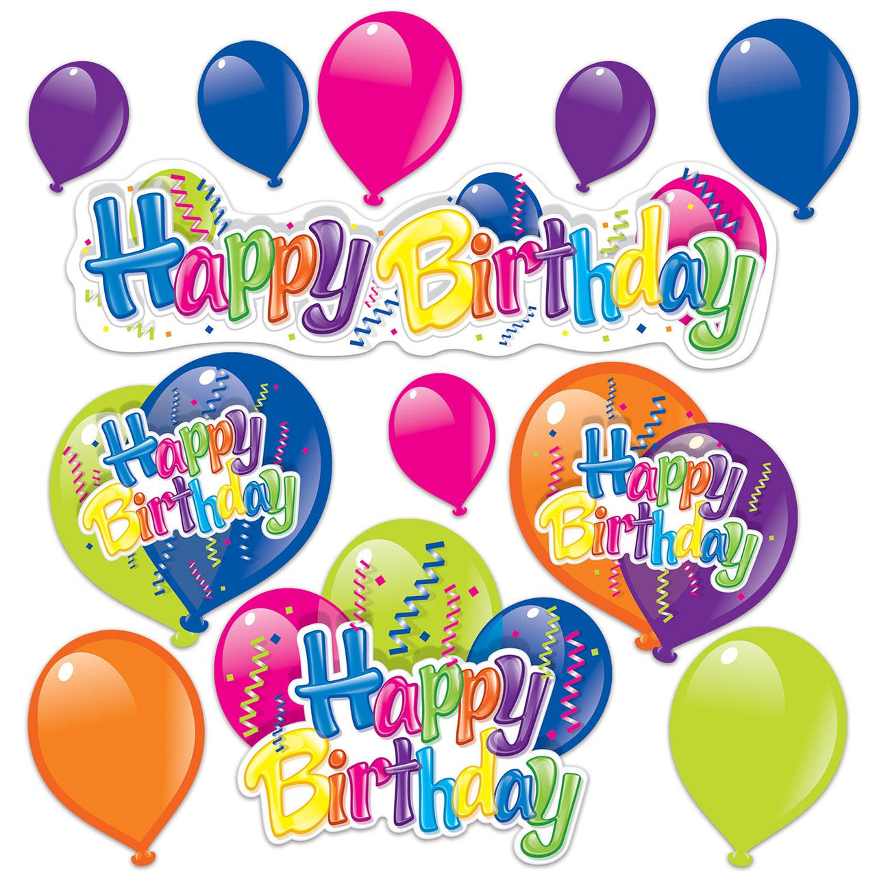 Happy Birthday Party Cutouts - Bulk 144 Pack