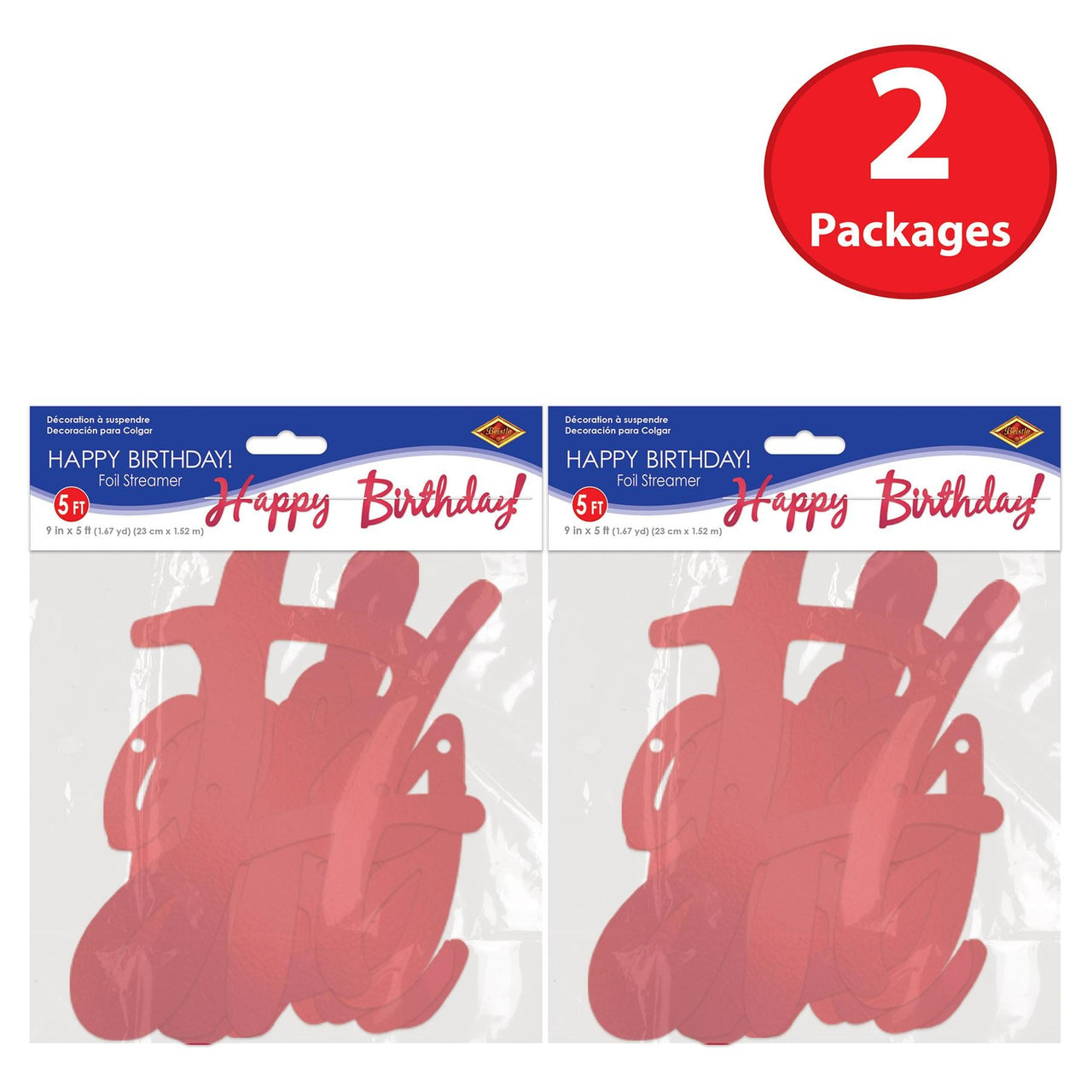 Beistle Foil Happy Birthday Streamer Red