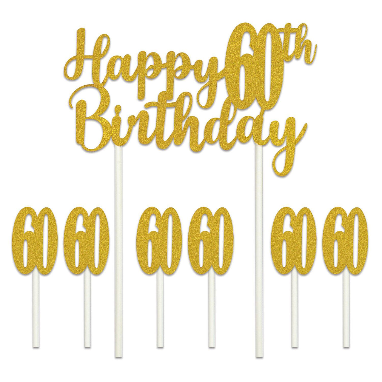 Happy 60th Birthday Party Cake Topper - Bulk 12 Pack