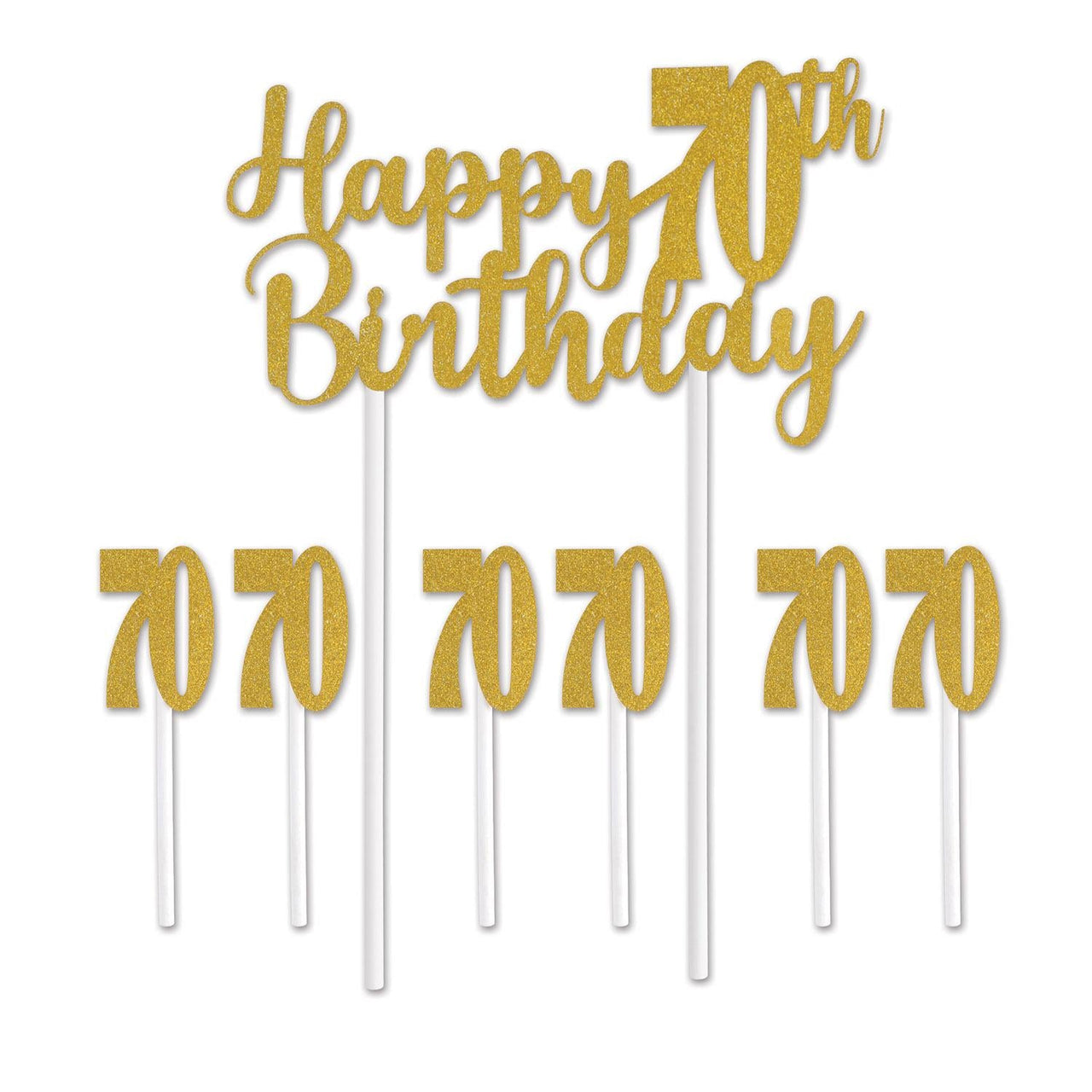 Happy 70th Birthday Party Cake Topper - Bulk 12 Pack