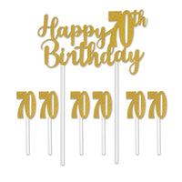 Happy 70th Birthday Party Cake Topper - Bulk 12 Pack