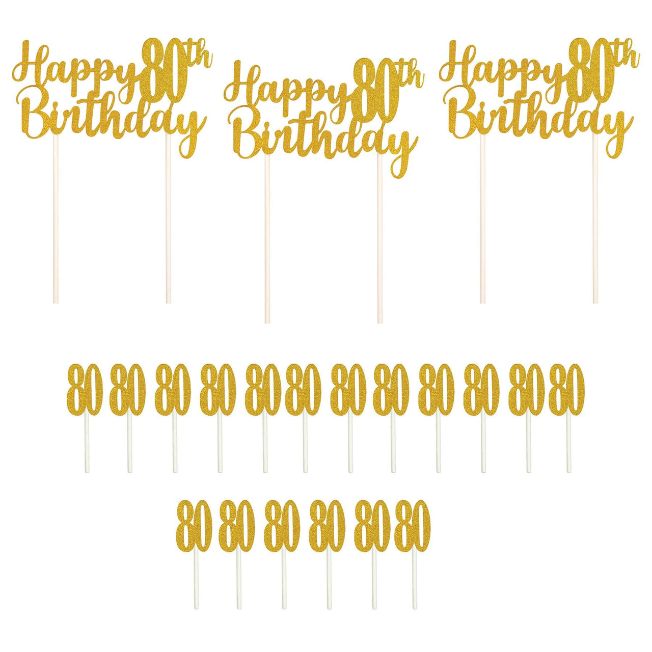 Happy  80th  Birthday Cake Topper (Pack of 12)